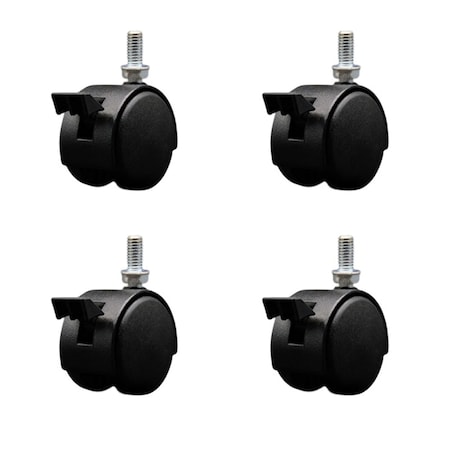 Service Caster 2'' Black Metal Hood Twin Caster with Brake Nylon Wheel 3/8 Thread Stem, 4PK SCC-TS02S50D-NYS-FB-B-381634-4